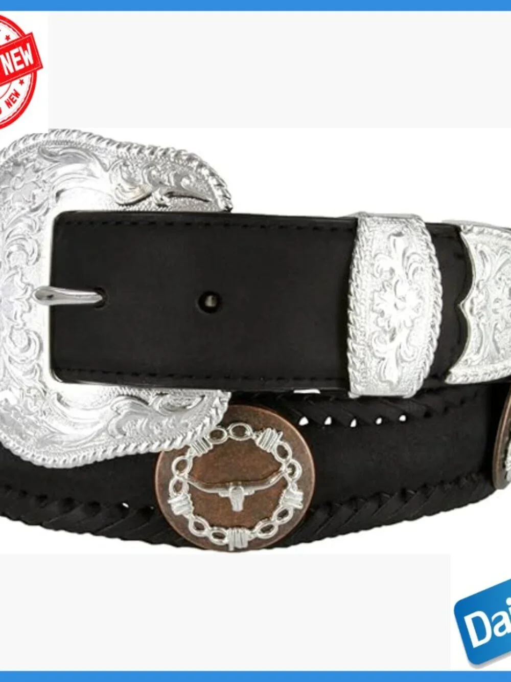 Western Leather Belt with Longhorn Steer Conchos 1.5